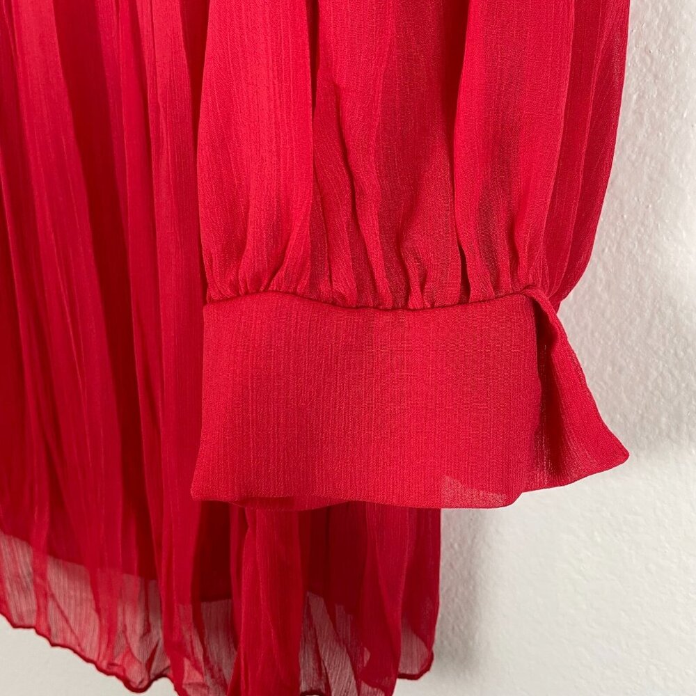 Zara‎ Womens XS Red Chiffon Pleated Blouse 3/4 Sleeve Shirt Top - Picture 12 of 14